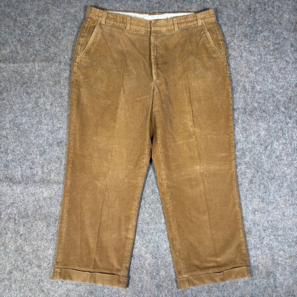 Orvis Corduroy Pants Mens 38 Tan Wide Wale Cuffed Straight Leg Vintage USA Made